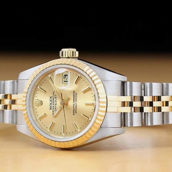 ROLEX LADIES DATEJUST CHAMPAGNE DIAL 18K GOLD STAINLESS STEEL WATCH